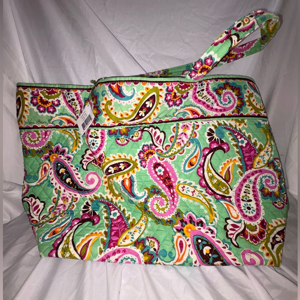 Vera Bradley Green and Pink Cosmetic Bag Quilted Fabric